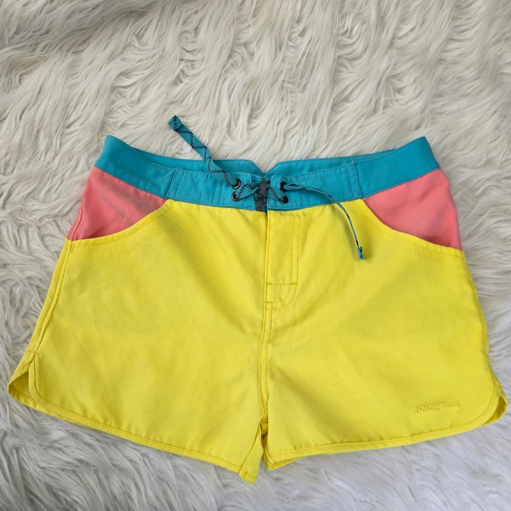 Patagonia Girls Baggies Board Shorts Size 14 Yellow Pink Blue Colorblock Swim